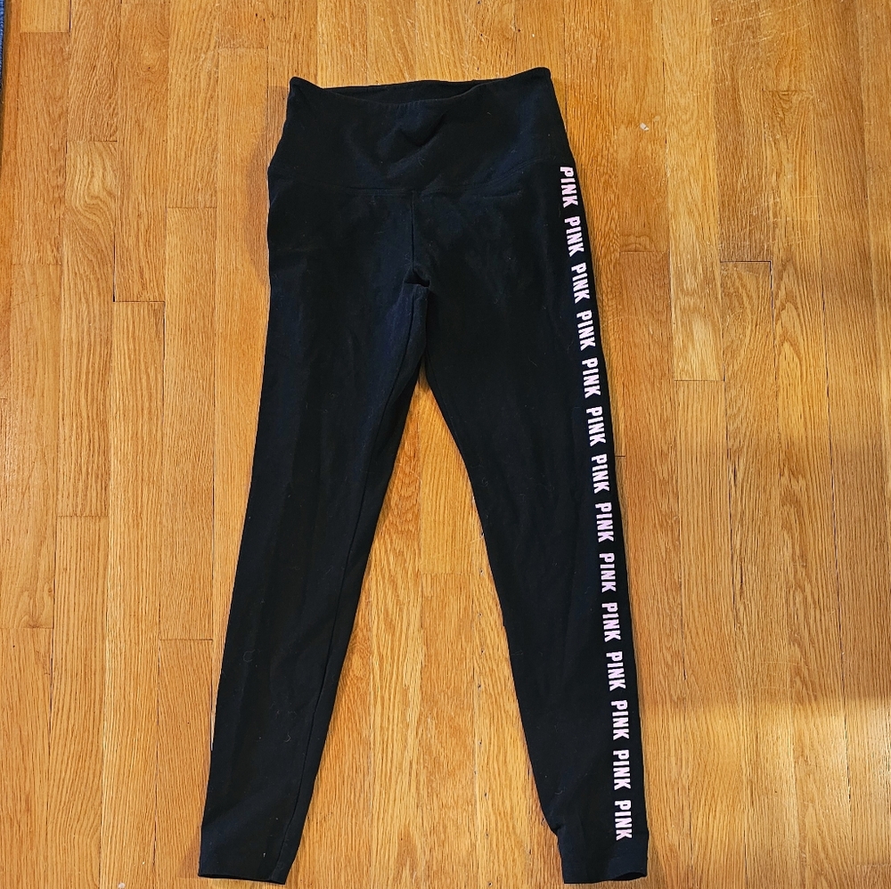 Victoria's Secret Pink Black Logo Leggings sz m
